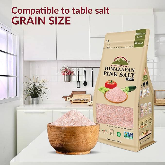 Himalayan Chef Pink Himalayan Salt, Extra Fine Grain, 19 lbs Bag – Pure, Natural, Kosher Certified, Non-GMO, Ideal for Cooking, Seasoning, and Flavor Enhancement