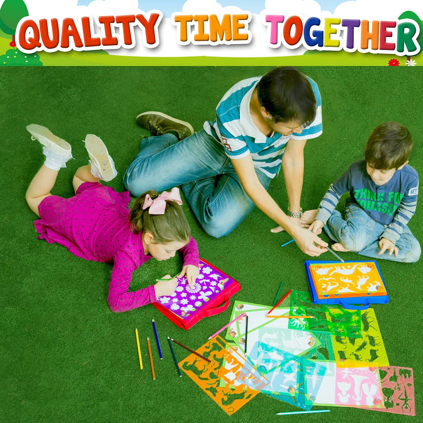 Drawing Stencils Set for Kids (55 Piece) - Arts and Crafts Set for Girls & Boys - Christmas & Birthday Gifts for Kids 4 5 6 7 8 9+ Year Old - Ideal Creativity Kit & Travel Activity with 300+ Shapes