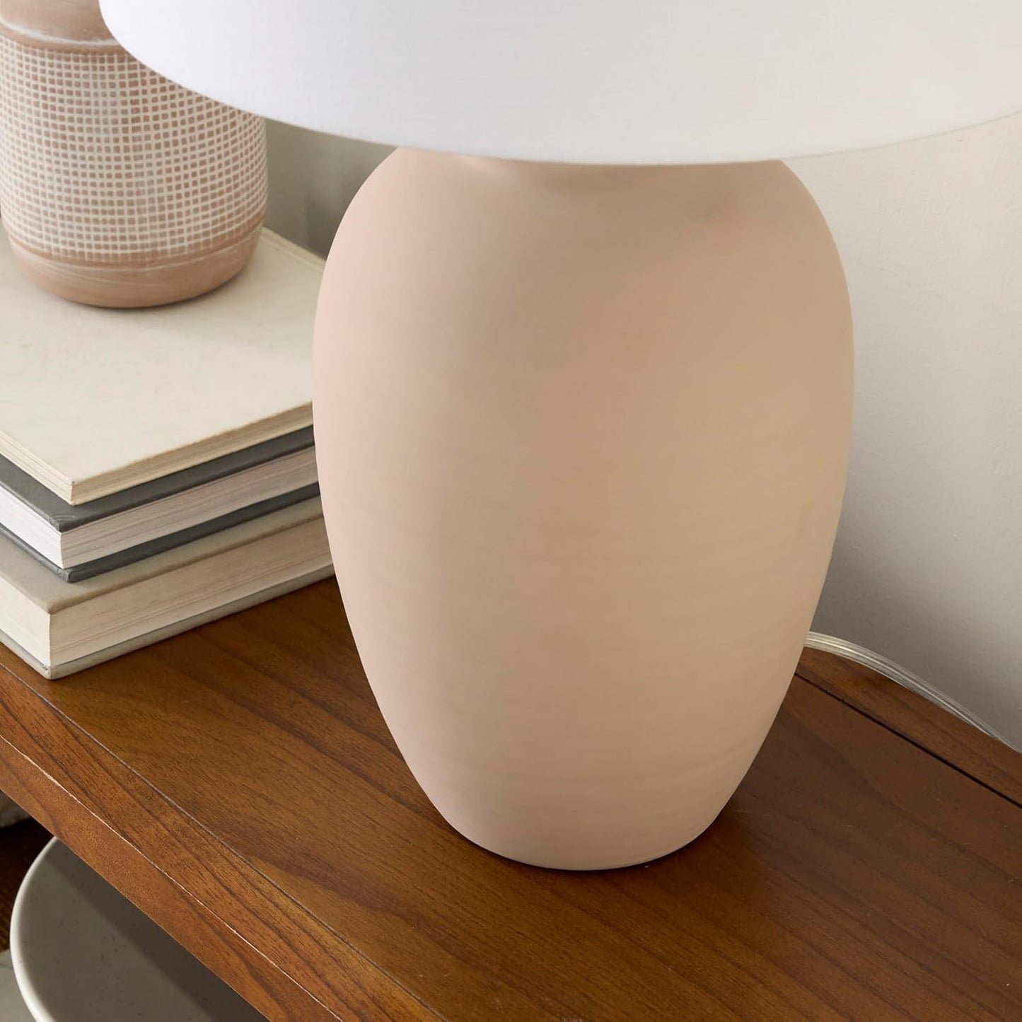 Nourison Home 23" Light Pink Ceramic Jar Table Lamp for Bedroom, Living Room, Dining Office, with White Shade (Pack of 1)