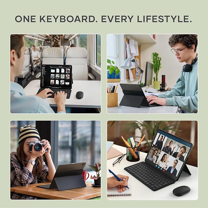 Satechi OntheGo Bluetooth Keyboard with Adjustable Stand, Connect up 3 Devices, USB C Rechargeable Battery, Compact and Portable Keyboard for iPad, Tablet – Black