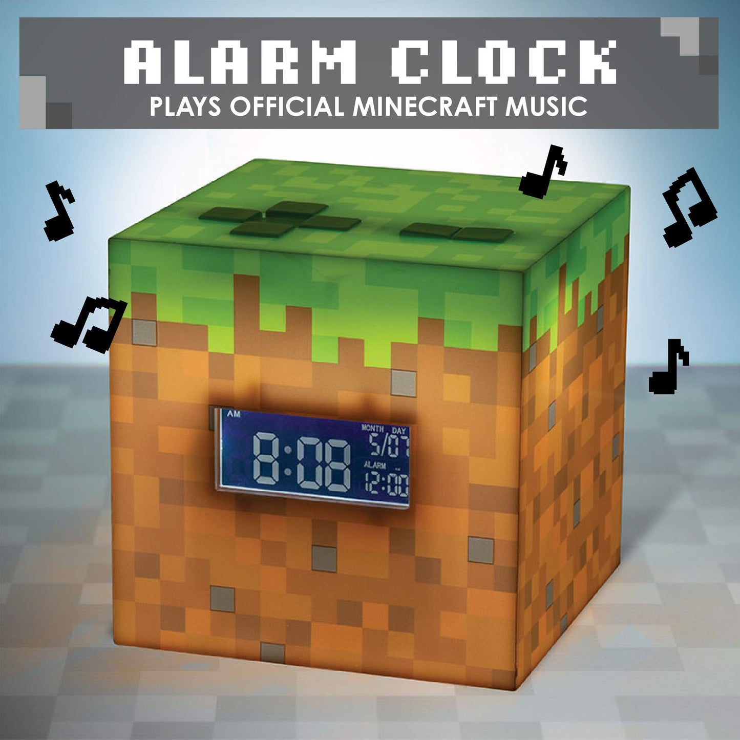 Paladone Licensed Minecraft Grass Block Digital Alarm Clock, Light Up Lamp Plays Official in Game Music, Bedroom Decor for Minecraft Gamers, Tweens and Kids - Minecraft Gift