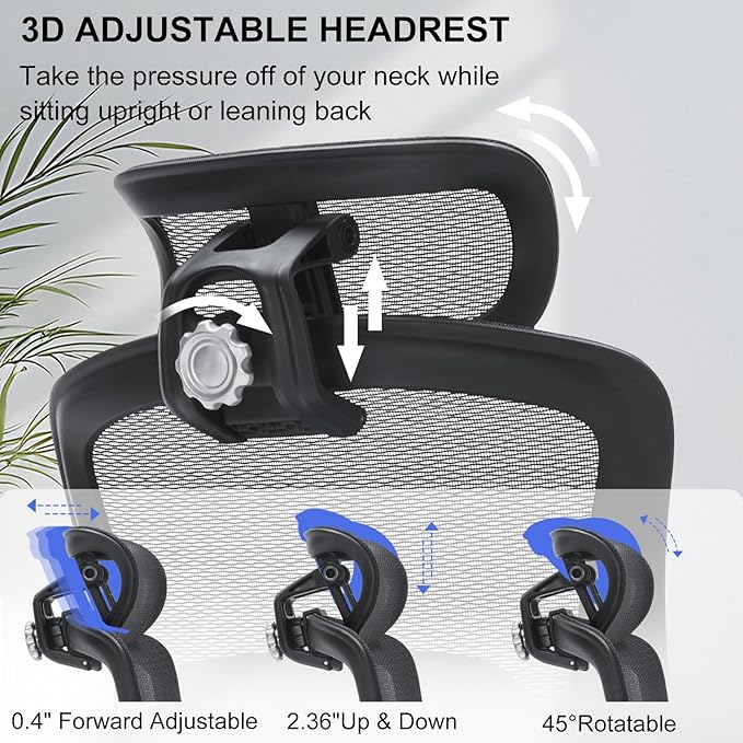 Big and Tall Ergonomic Office Chair 500lbs,High-Back Mesh & PU Leather Chair with 3D Headrest,3D Armrests, Adjustable Lumbar Support,Wide Seat Heavy Duty Executive Cpmputer Chair,Black