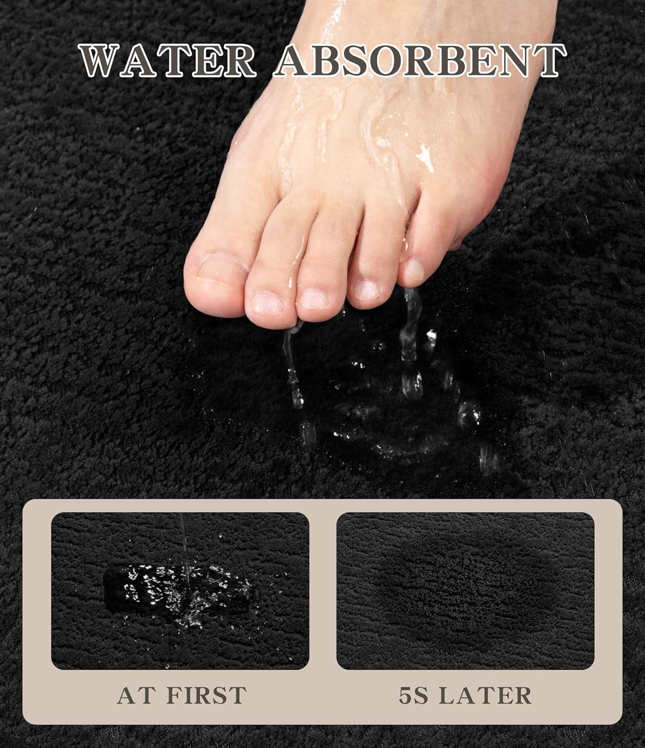 chakme Bathroom Rugs Mat 36x24, Ultra Thin Non Slip Bath Mat Quick Dry Absorbent Bath Mat for Bathroom Floor, (Black, 36"x24")