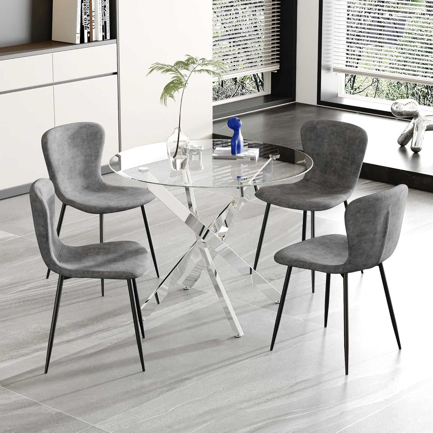 Glass Dining Table, Modern Kitchen Table 36" Small Round Dining Table for Apartment Kitchen Dining Room,Tempered Glass Table Top