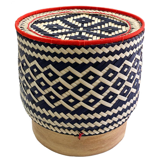 PANWA Bamboo Sticky Rice Serving Basket Thai Kratip Container 100% Handmade Traditional Village Handicrafts with Vegetable Plant Based Dye Coloring Shades Food Safe (Charcoal)