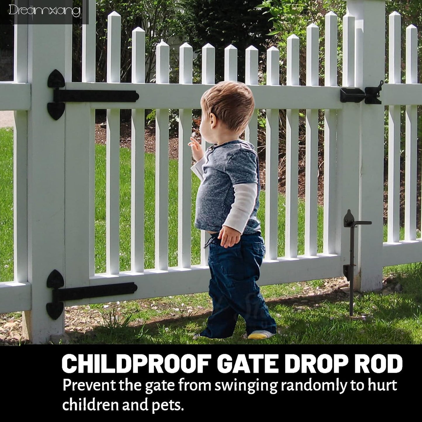 12" Heavy Duty Cane Bolt Gate Drop Rod Hardware Ground Latch for Wood PVC Vinyl Metal Fences Gates, Double Doors, Black Solid Steel -2 Pack