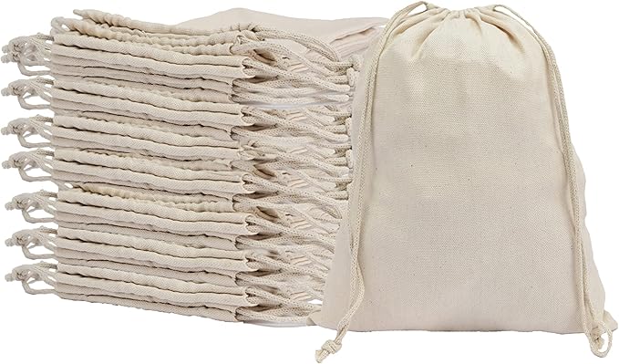 10x12 inches Natural Cotton Double Drawstring Reusable Produce Muslin Bags – Multipurpose Drawstring Storage Pouch for Everyday Use (Pack Of 100)