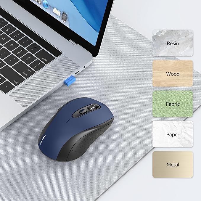 TECKNET Bluetooth Mouse, 4000DPI Wireless Mice for Laptop 2-in-1(BT 5.0/3.0+2.4Ghz) Computer Portable PC Mouse Wireless with USB Receiver for Mac (USB-A+Bluetooth, Blue)