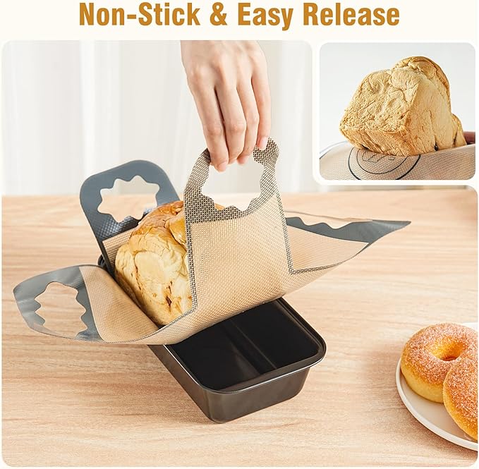 2 Pcs Reusable Silicone Bread Loaf Pan Liner, Food Grade BPA Free Bread Baking Mat, Non-Stick and Heat Resistant Dough Transfer Tool, Sourdough Sling with 4 Handles, Fits 9x5" or 1.5Lb Loaf Pans