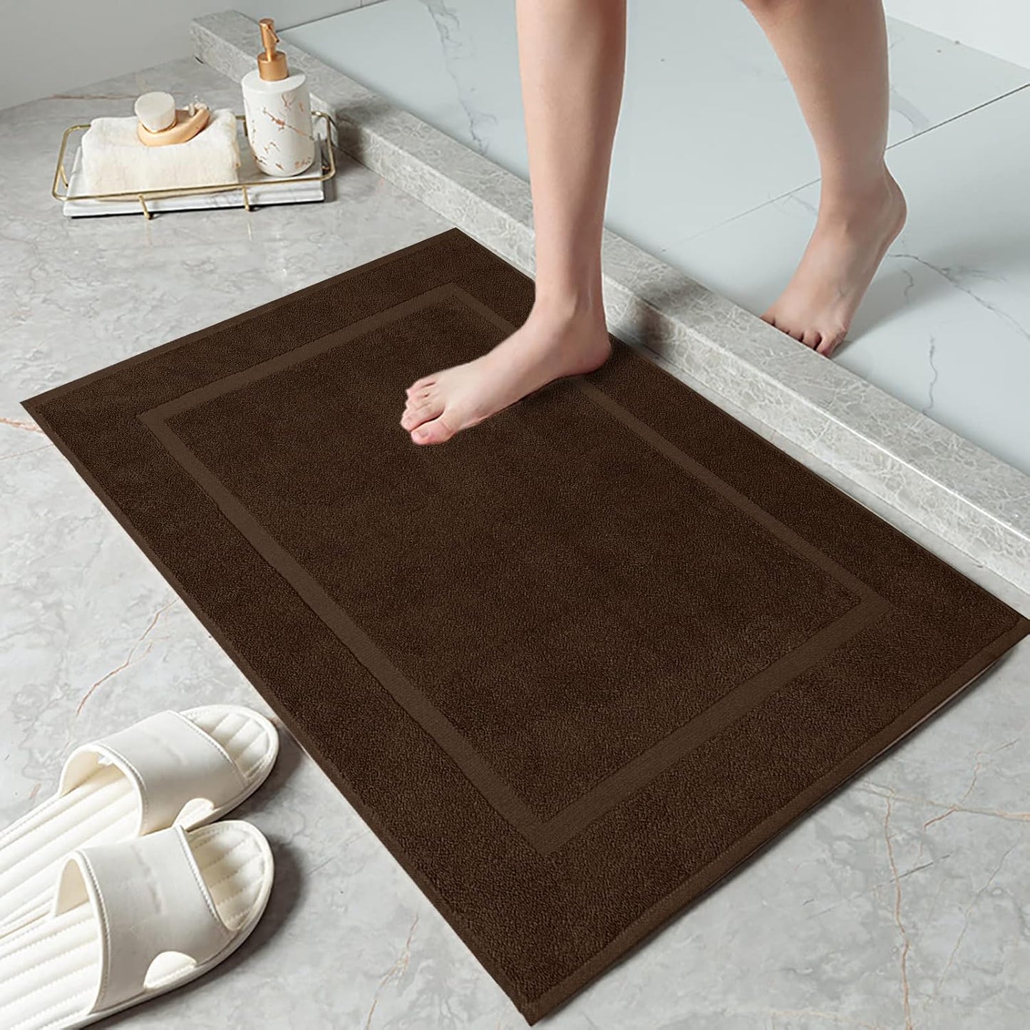 DAN RIVER Classic Cotton Bath Mats Set of 2 – Not a Bathroom Rug, Ultra Soft, Highly Absorbent & Machine Washable Bath Mat Towel for Bathroom Floor Mat – Durable, Quick-Dry, 21x34 Inches, Brown