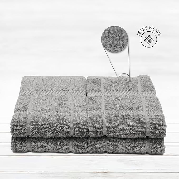 100% Cotton Terry Dish Towels, 4 Pack Plain, 16 x26 Inches, Super Soft and Absorbent Kitchen Towels, Perfect for Kitchen Cleaning and Dish Washing | Light Gray