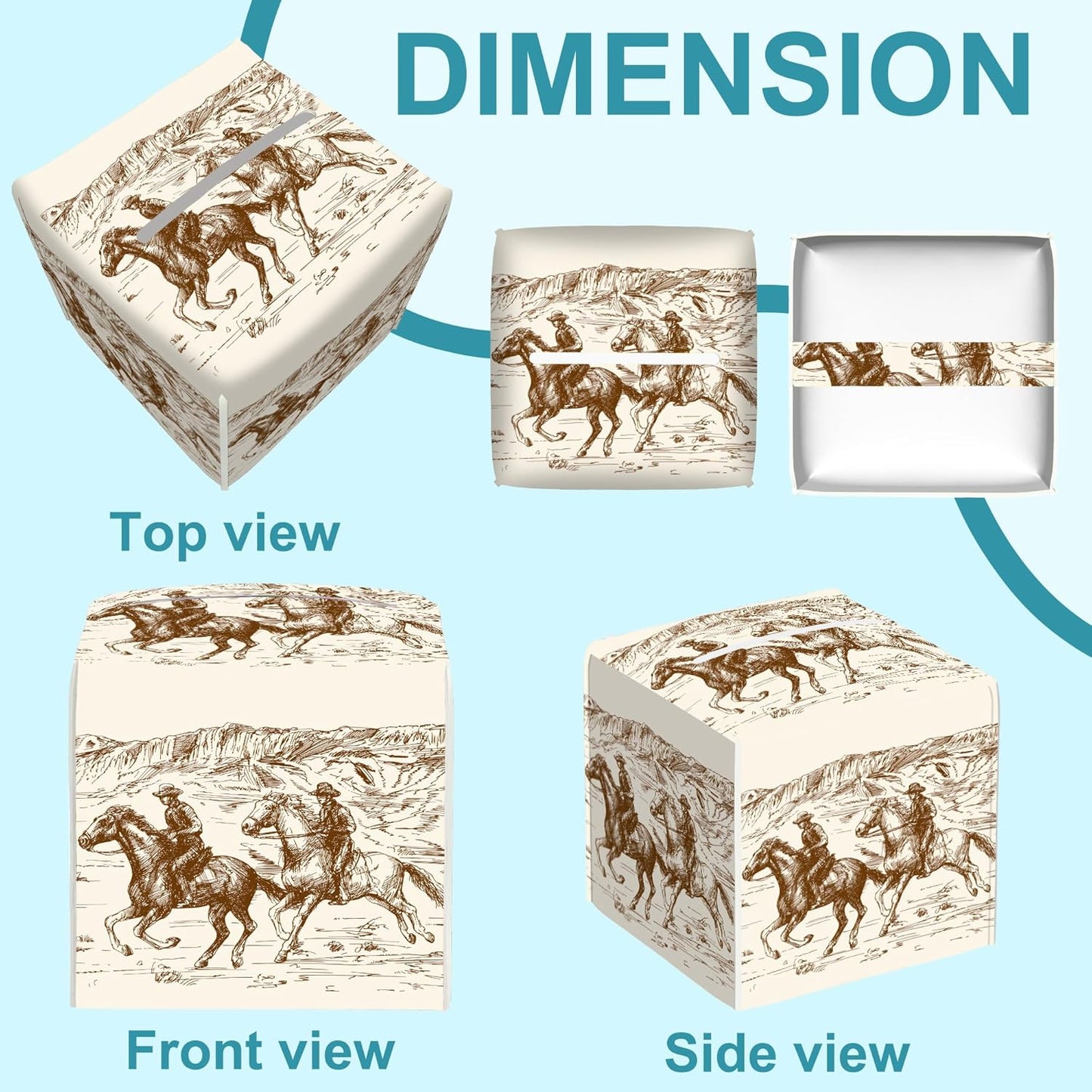 American Cowboys Tissue Box Cover,Wild West Desert Tissue Box Holder Square,Waterproof Leather Organizer Portable Decorative Facial Paper for Bedroom Dresser Night Stand Office Desk,5.2" x 5.2" x 5.2"