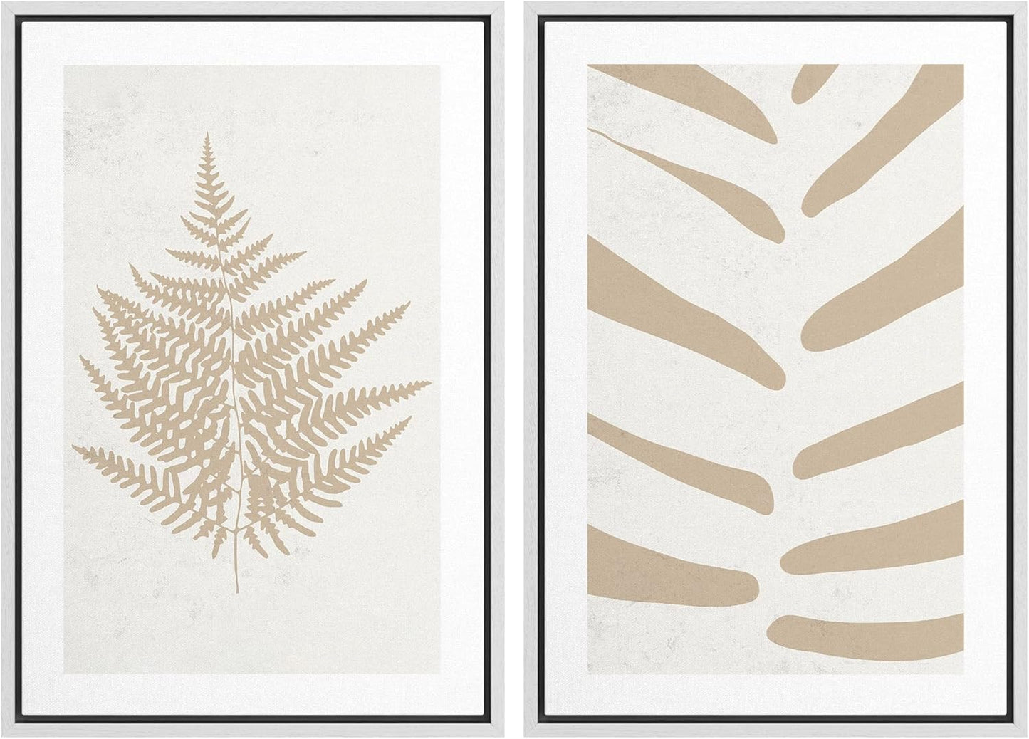 SIGNWIN Framed Canvas Print Wall Art Set Tan White Forest Plant Silhouettes Nature Wilderness Illustrations Modern Art Rustic Closeup Minimal for Living Room, Bedroom, Office - 16"x24"x2 White