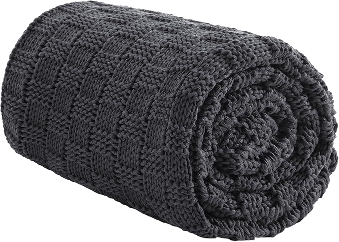 Knitted Weighted Blanket for Adult, No Beads Heavy Blanket 60” x 80'' 20lbs, Breathable Chunky Knit Blanket, Cooling Weighted Blanket for Hot Sleepers, Christmas Home Decor (Dark Grey)