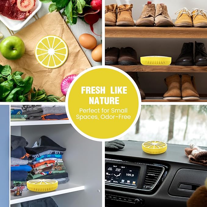 Refrigerator Deodorizer for Kitchen & Small Spaces, 2 Years Fresh Odor Eliminator for Fridge with AOP-KF Solid Alkali Tech, Lemon Design & Adjustable Clip Design (2.7"/50g)