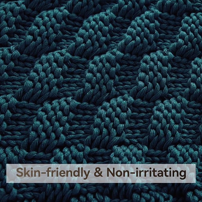 Knitted Weighted Blanket for Adult, No Beads Heavy Blanket 60” x 80'' 15lbs, Breathable Chunky Knit Blanket, Cooling Weighted Blanket for Hot Sleepers, Christmas Home Decor (Peacock Blue)