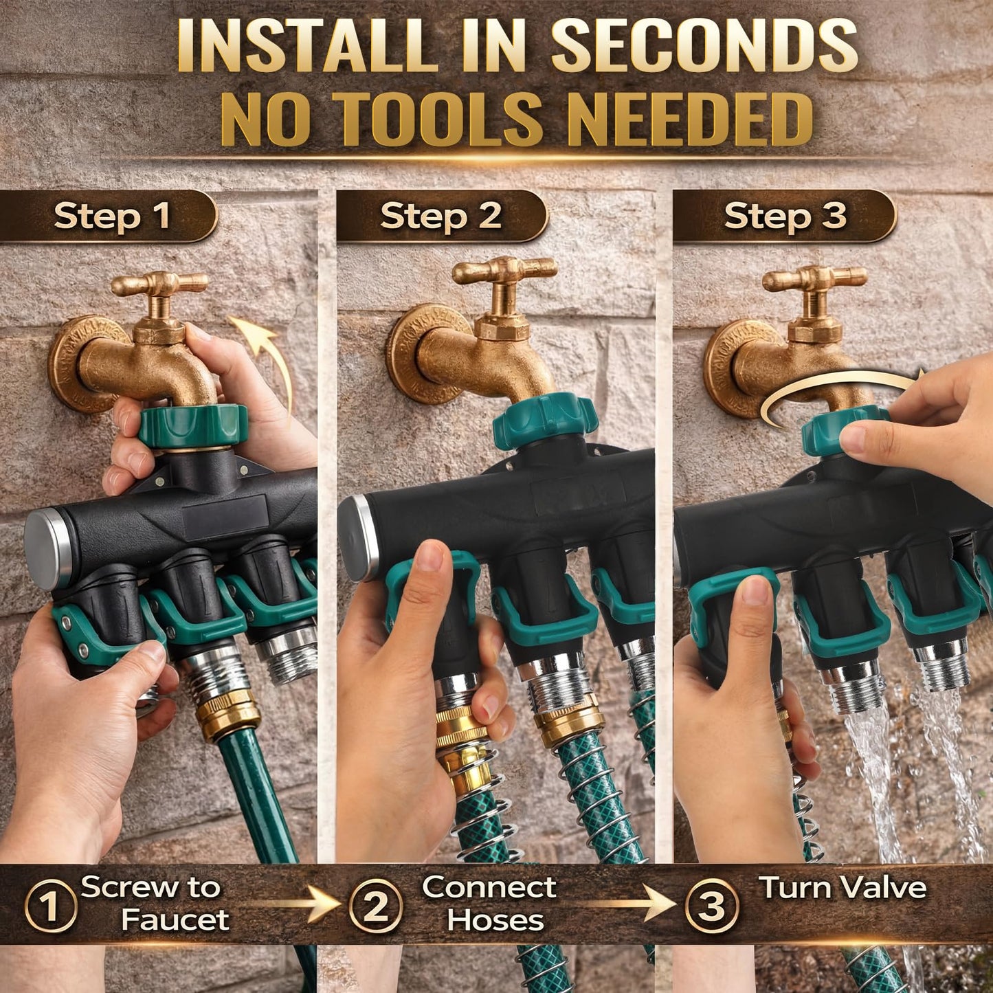 Chunful 4 Way Garden Hose Splitter Metal Water Hose Splitter Connector 3/4" Us Standard, Heavy Duty Zinc Alloy Hoses Manifold, Easy Grip & Easy to Open, 4 High-volume Valves for Irrigation Lawn Garden