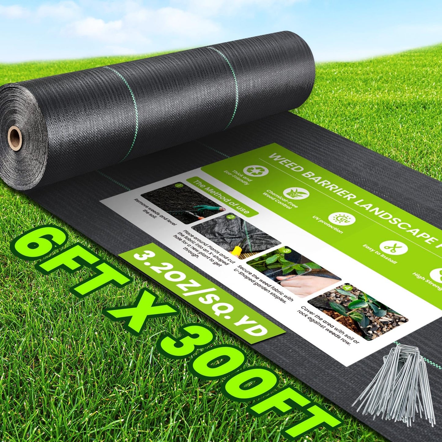 6x300FT Weed Barrier Landscape Fabric Heavy Duty, 3.2oz Woven Geotextile Fabric, Ground Cover Weed Block Gardening Mat, Weed Control Garden Cloth for Driveway,Road,French Drain,Vegetable Patch