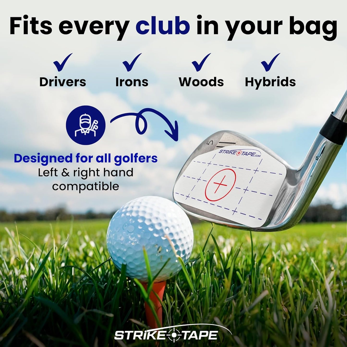 Strike tape golf impact tape Rght/Left hand USA Mfg. 720 impacts, Driver/Irons/Hybrids. Absolute clean-release adhesive for no harmful residue on clubface. Know your ball contact and improve your game
