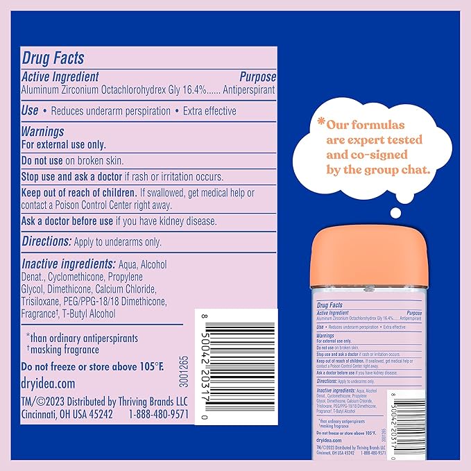 Dry Idea Gel Deodorant & Antiperspirant for Women - Hypoallergenic for Sensitive Skin, 2X Longer Sweat Protection, 72Hr Sweat & Odor Protection, Unscented, Womens Deodorant, 3 oz