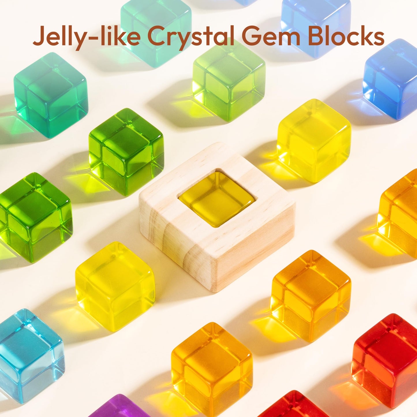 Woodtoe Wooden Rainbow Building Blocks Set for Toddlers, 22 PCS Wooden Blocks & 25 PCS Gem Cubes Stacking Blocks, Montessori Stacking Toys, Educational STEM Birthday Toys Gifts for Kid Boy Girl 3-6