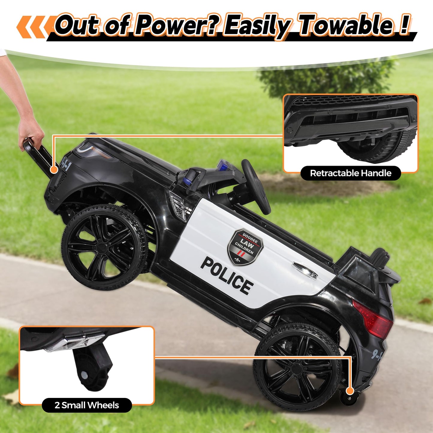 TOBBI Police Car Ride on Electric Car for Kids 1-8 to Drive Battery Powered 12V Ride-on Toys Cop Cars with Remote Control, Siren, Flashing Lights, Music, Spring Suspension, Carbon Black