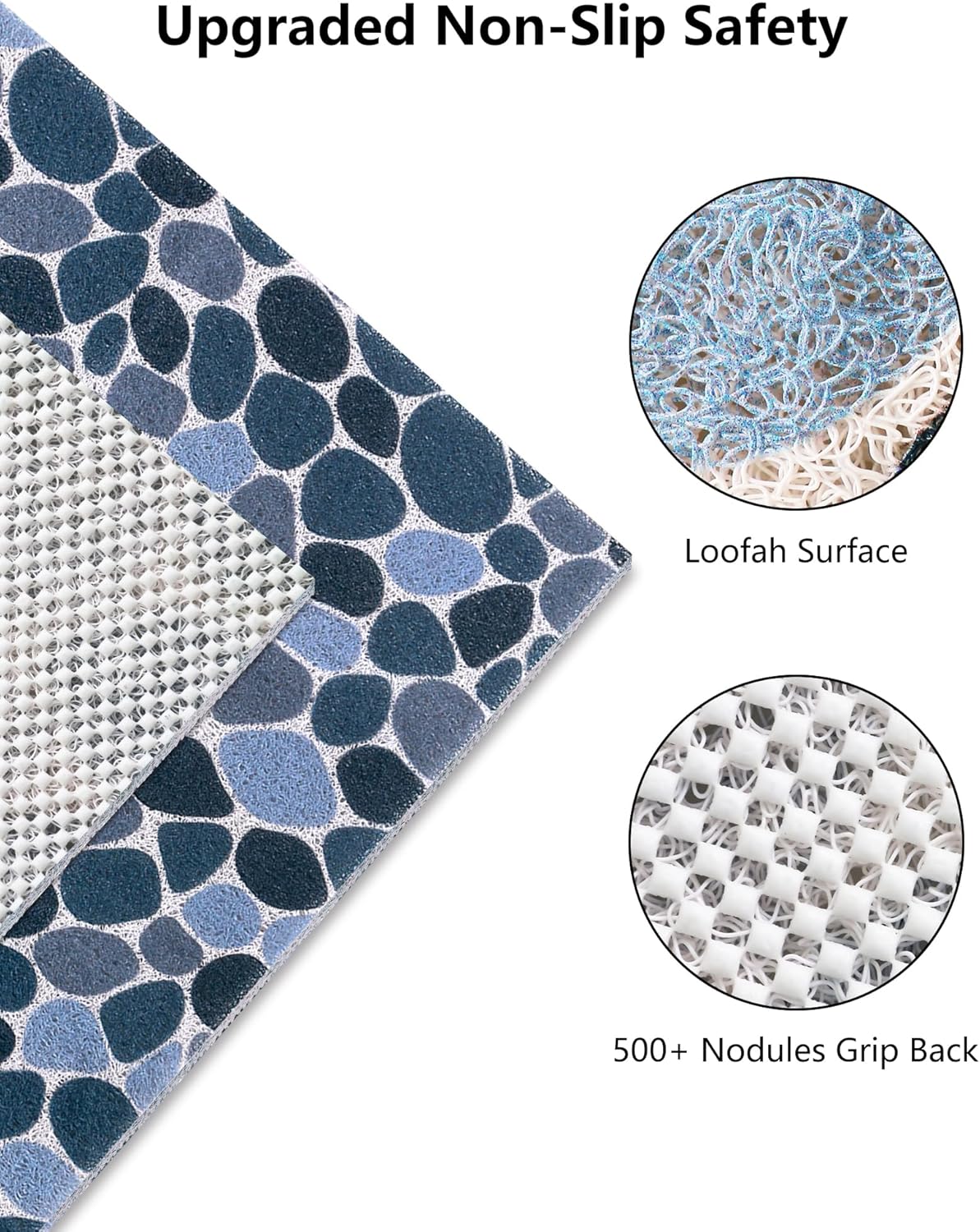 Square Shower Mat, Yonala 24 x 24 Inch Stylish Non Slip Shower Mats for Inside Shower, Soft Trimmable PVC Loofah Anti Slip Shower Mat, Fast Drying Shower Floor Mat for Bathroom, Home, Bath Tub