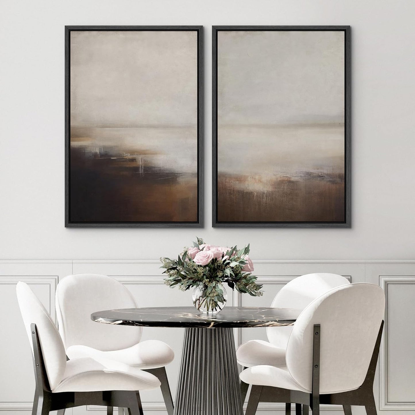 SIGNWIN Framed Canvas Print Wall Art Neutral Landscape Subtle Brown and Gray Tones Illustrations Modern Art Decorative Contemporary for Living Room, Bedroom, Office - 16"x24"x2 Black