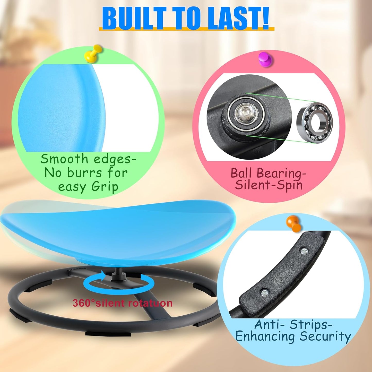 Spinning Chair for Autistic Kids, Sensory Swivel Spin Chair for Children with Autism, ADHD Sensory Sit and Spin Toys for Toddlers with Safe Spinny Motion (Blue)