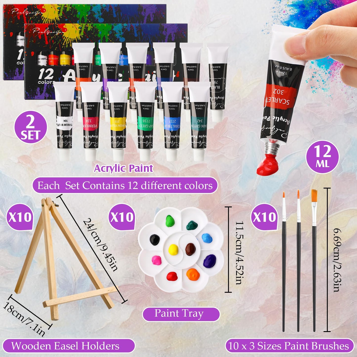Ctosree 72 Pcs Vivid Sunset Paint and Sip Kit for Adults 8'' x 10'' Pre Drawn Canvas for Painting DIY Pre Printed Canvas for Party Favor Acrylic Painting Kit Wood Easel Brushes Date Night Bulk