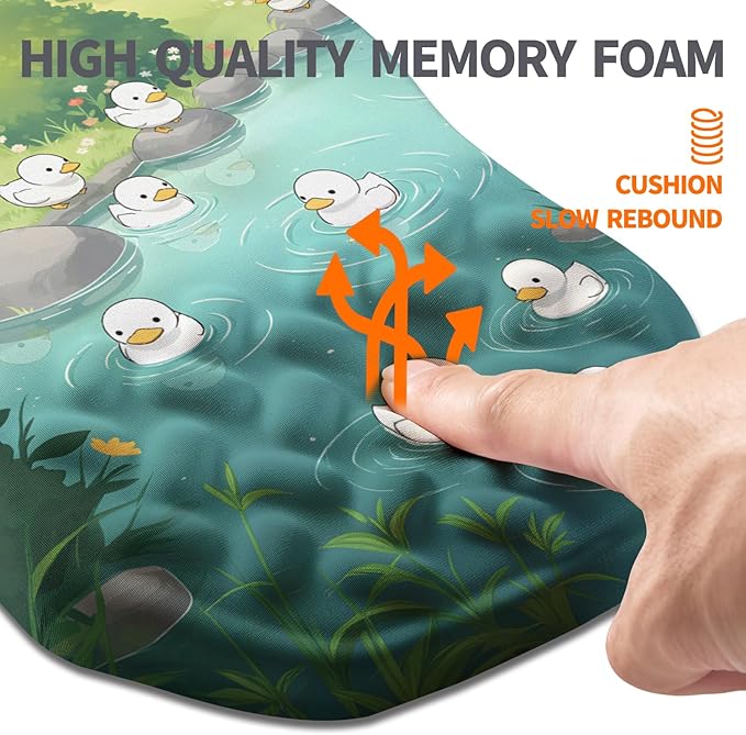 Ergonomic Slope Mouse Pad Wrist Support, Wrist Rest Mousepad for Carpal Tunnel Pain Relief with Massage Bulge and Slow Rebound Memory Foam (12x8 inch, Cute Ducks)