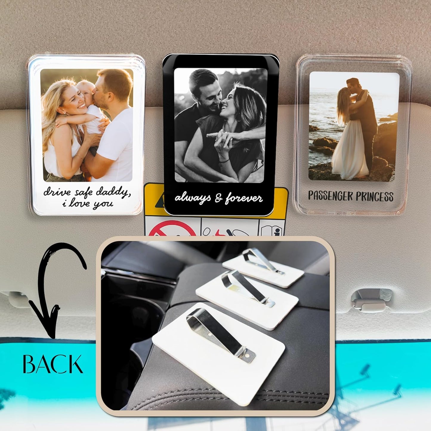 Personalized Car Visor Photo Clip – Custom Acrylic Picture Holder with Text, Gift for Dad, Mom, Husband, Wife, or Girlfriend – Drive Safe Car Accessory for Birthday & Christmas