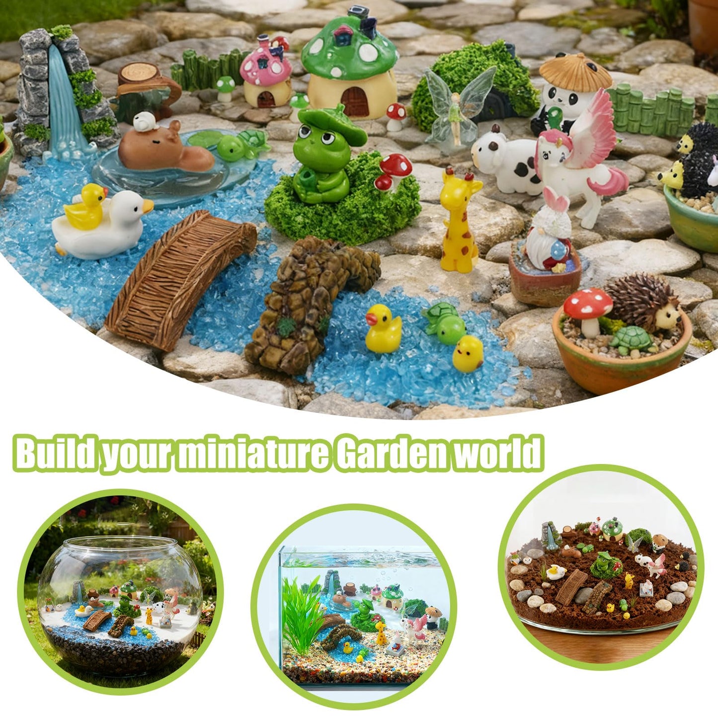 MUJERWQ 82 Pcs Fairy Garden Accessories Kit - Miniature Figurines, Resin Mushrooms, Elves & Animals, Bridges & Houses for DIY Terrarium, Dollhouse, Succulent Garden Decor, Indoor Outdoor Craft