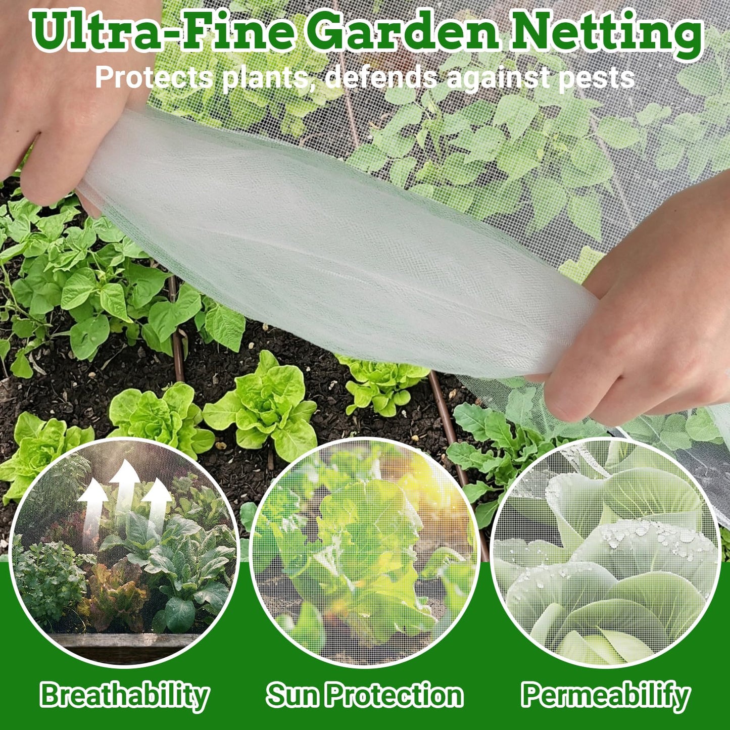 Ultra Fine 4'x10' Garden Netting – No Frame Needed, Easy Install, Pest Barrier & Bird Netting, Plant Cover for Garden, Greenhouse, Patio, Protecting Vegetables, Flowers, Trees