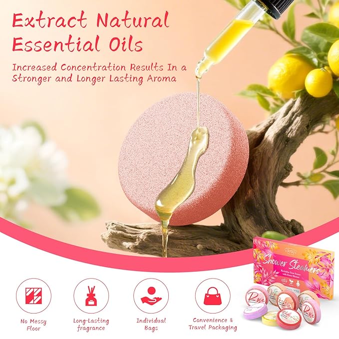 Shower Steamers Aromatherapy 8 Pack - Gifts for Women, Shower Bombs with Essential Oils, Self Care and Stress Relief Stocking Stuffers, Birthday Gifts for Women and Men. Revitalizing Blossom Style