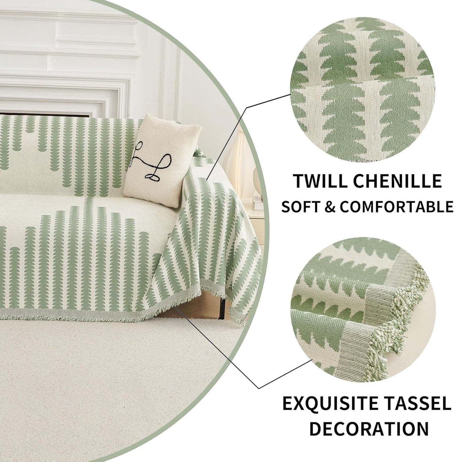 HAOMAIJIA Boho Sofa Covers Couch Covers for 3 Cushion Couch Sofa Pet Friendly Soft Thick Non Slip Couch Cover for Dogs Washable Sectional Couch Covers L Shape Furniture Protector (Green, 91"x134")