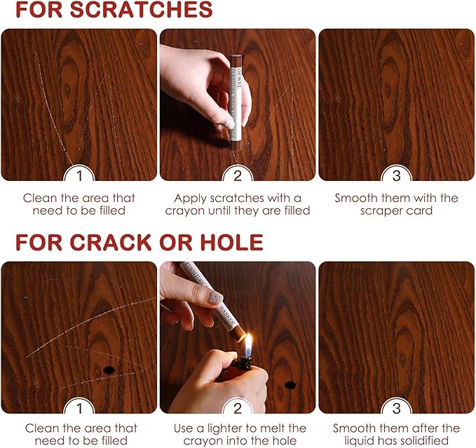 DEWEL Wood Filler Sticks, 10 Pcs Furniture Crayons for Scratches, Touch Up Wax Sticks, Upgrade Furniture Repair Wax Crayons Kit for Scratches, Holes, Floor, Table, Laminate, Carpenters
