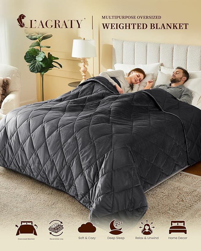 L'AGRATY Queen/King Size Weighted Blanket for Adults 20lbs, 80"x87" — Cooling Breathable Heavy Blanket with Glass Beads for Sleeping Perfect Hot Sleepers & Couples Machine Washable All-Season Grey