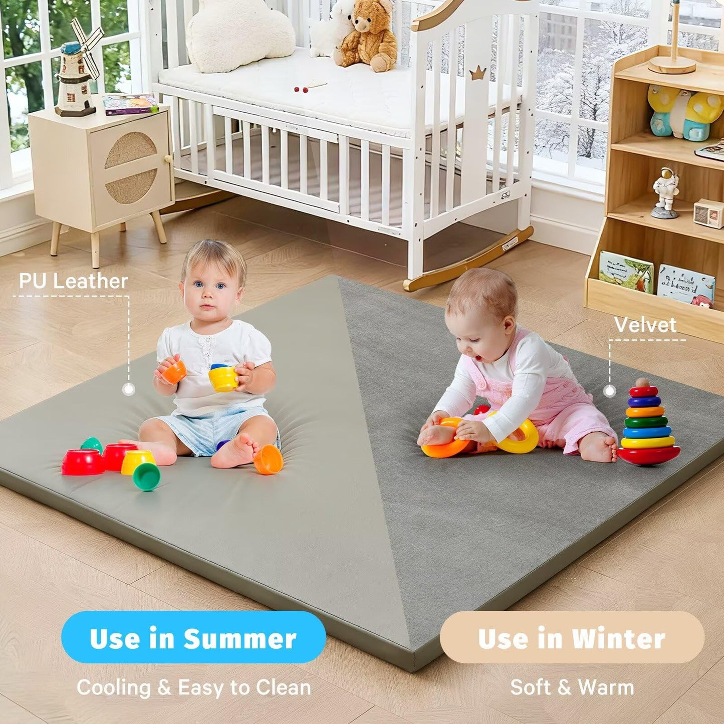 ILPEOD Waterproof Baby Play Mat for Floor Memory Foam 50 * 50 Cushion Playpen Playmat Tummy Time Crawling Mat Nursery Rug Thick Pad Create Soft & Safe Area for Infants,Toddler,Kids,Grey
