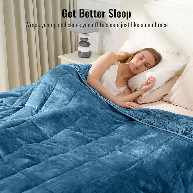 Uttermara Weighted Blankets for Adults Full Size, 15lbs 48x72 inches Blanket with Soft Warm Plush Sherpa Fleece, Washable Thick Heavy Throw for Sleep, Anxiety and Calming, Slate Blue