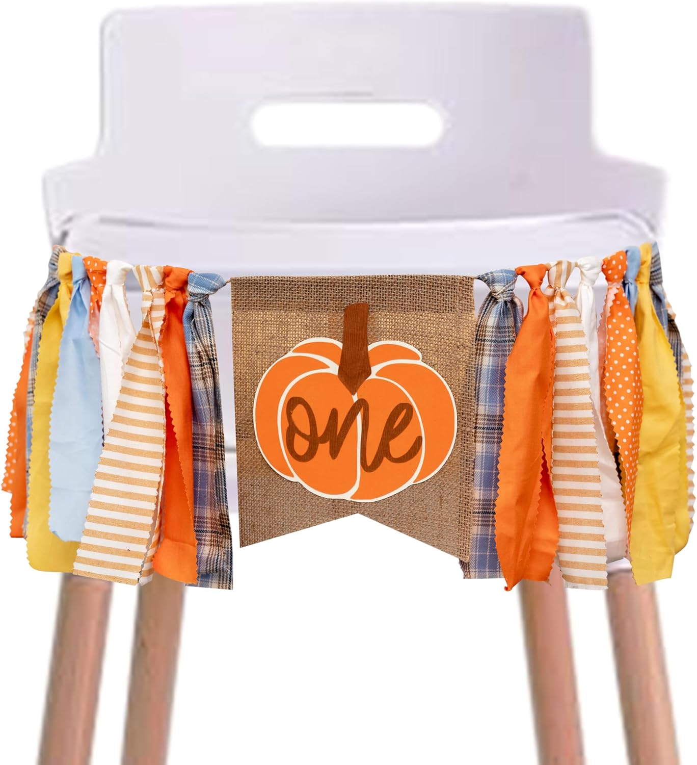 Pumpkin One High Chair Banner - Halloween 1st Birthday Party Decoration Supplies, Fall Thanksgiving Party Banner, Anniversary Photo shoot background props