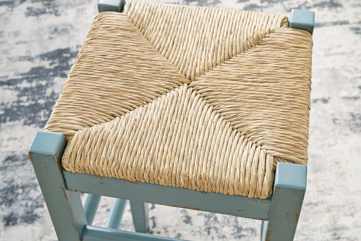 Signature Design by Ashley Mirimyn Farmhouse 23.63" Counter Height Bar Stool with Woven Wicker Seats, 2 Count, Green & Light Brown