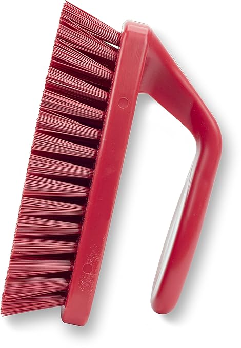 SPARTA Scrub Brush with Iron Shaped Handle and Stiff Bristles, Heavy Duty Scrubber Brush for Kitchen, Bathroom, Shower, Tile, Sink, Carpet and Bakepans, Polypropylene, 6 Inches, Red