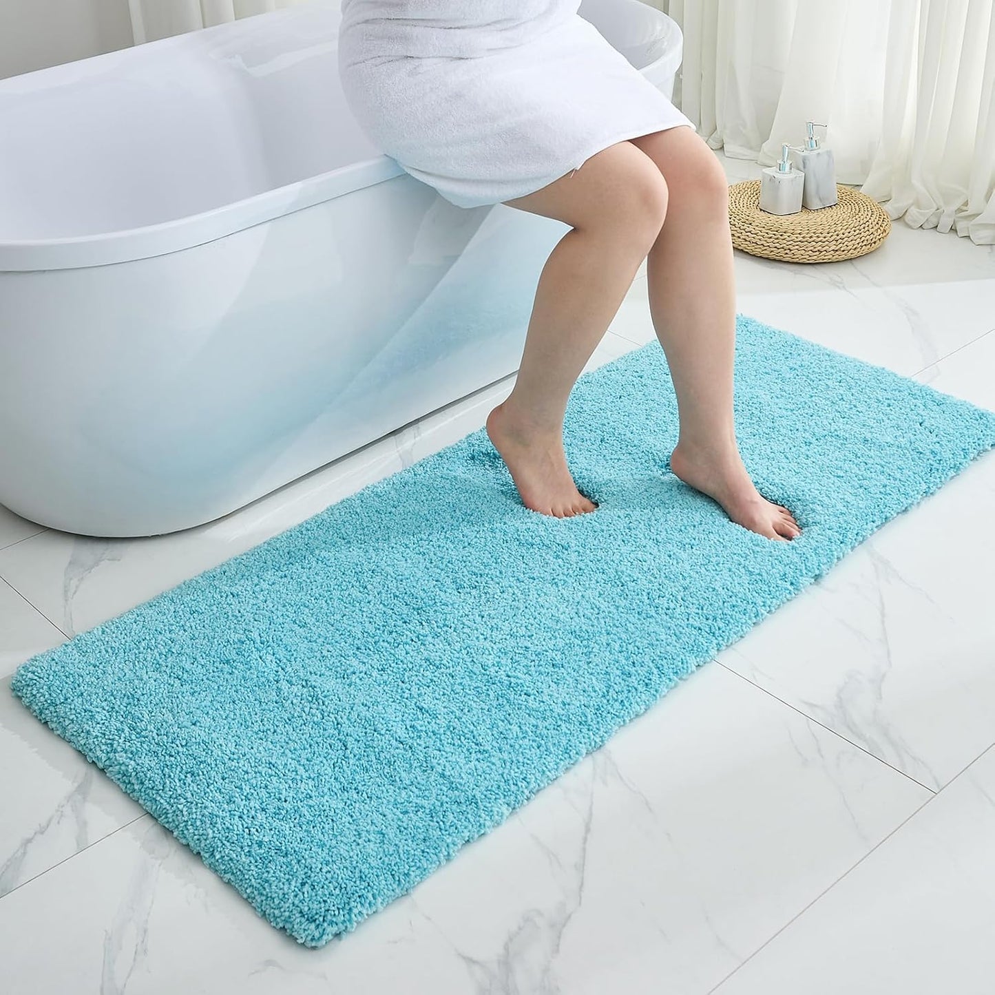 Teal Bathroom Rug 24x48 Non Slip Fluffy Bath Mat for Bathroom Floor Washable Plush Luxury Bath Rug for Tub Soft Shaggy Absorbent Shower Sink Mat