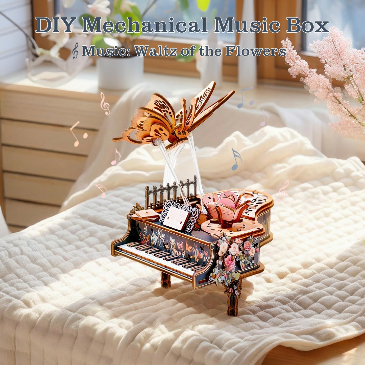 3D Wooden Puzzles for Adults, Magic Piano 3D Puzzle Mechanical Model Kit Music Box, DIY Wooden Model Building Hobby Gifts for Men Women, Birthday Gift for Music Box Puzzle Lover