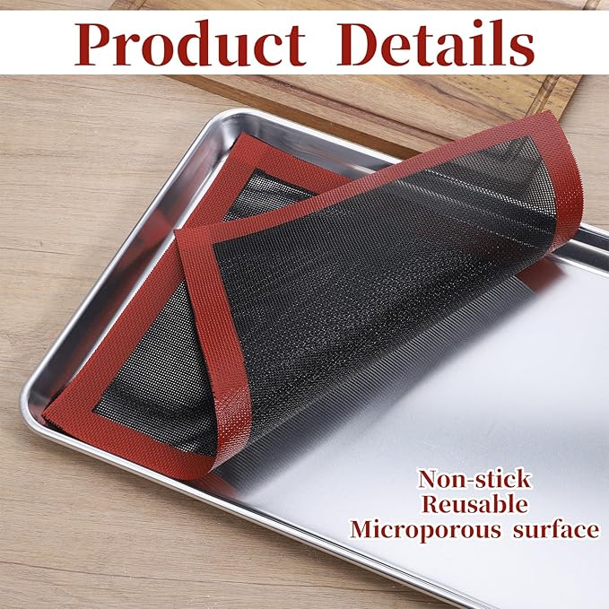 2 PCS Silicone Mat for Baking, Perforated Baking Mat Reusable Silicon Mats Oven Liners for Cookies, Bread, Pizza, Pastry Black/Red 15.7" x 11.8"