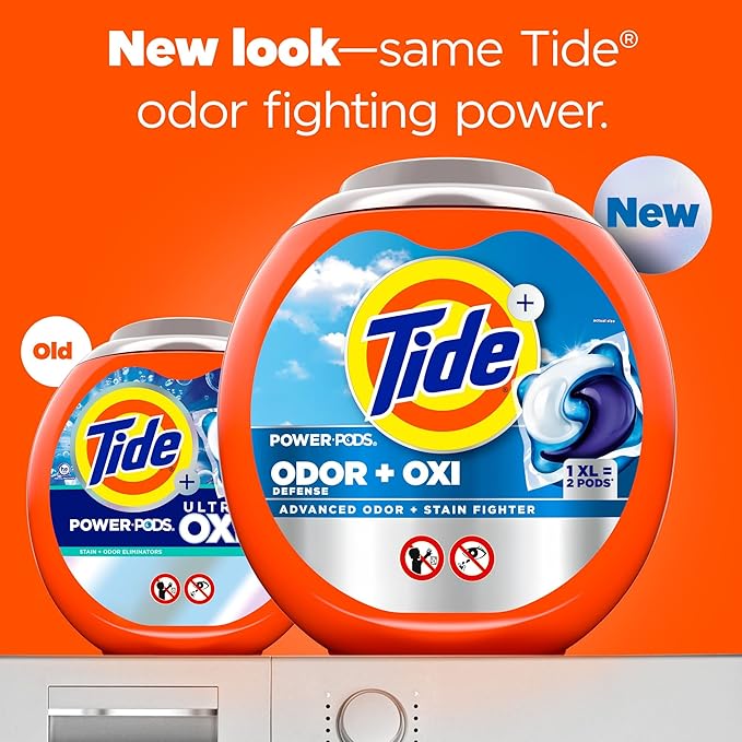 Tide Odor Defense + Oxi Laundry Detergent Pacs, Original Scent, 45 Count, Advanced Odor + Stain Fighter