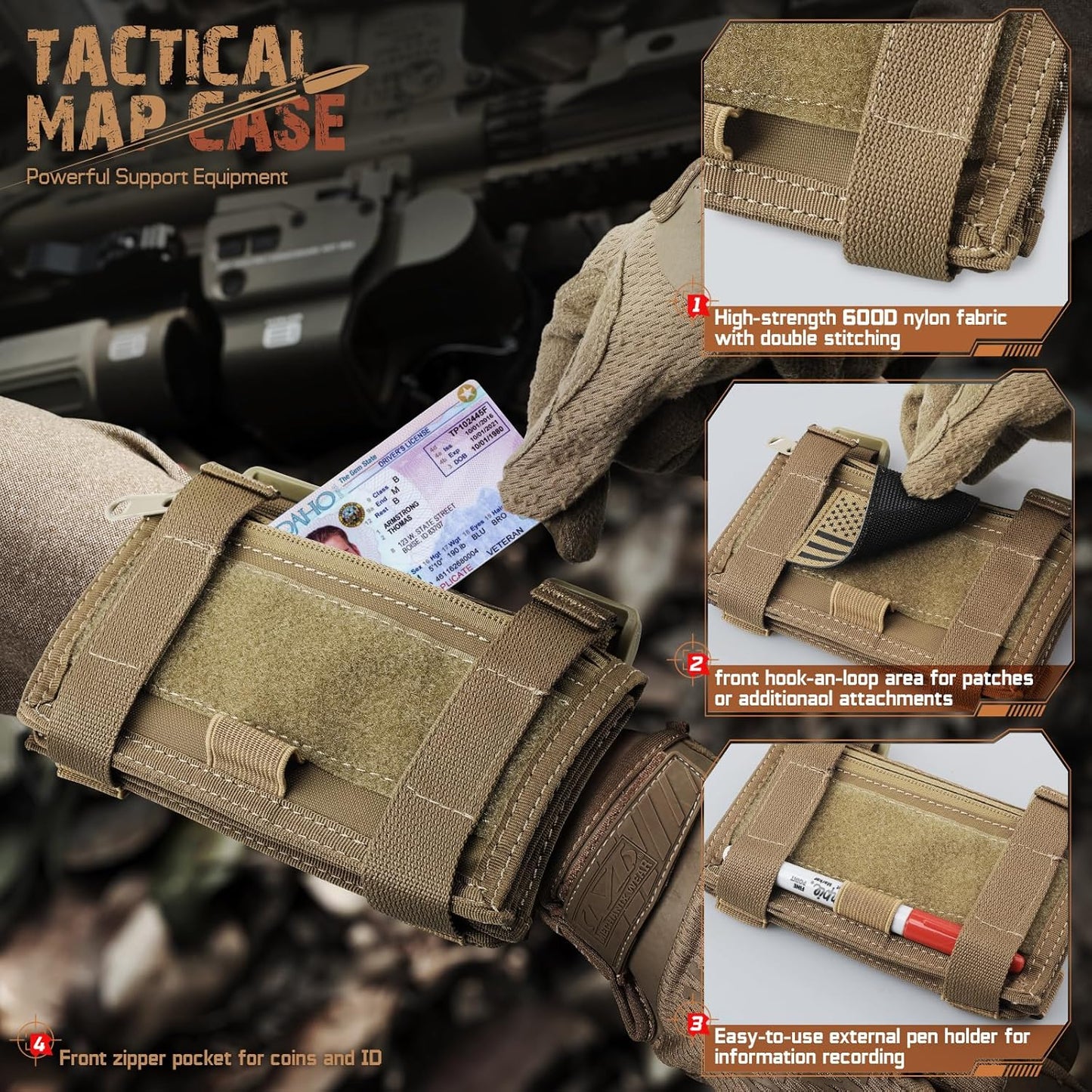 LIVANS Map Case Tactical Arm Sleeve QB Wristband Map Pouch Tactical Armband Sleeve Military Arm Wrist Pouch Document DOPE Card Holder for Shooting Rescue Field Measurement, Include Flag Patch