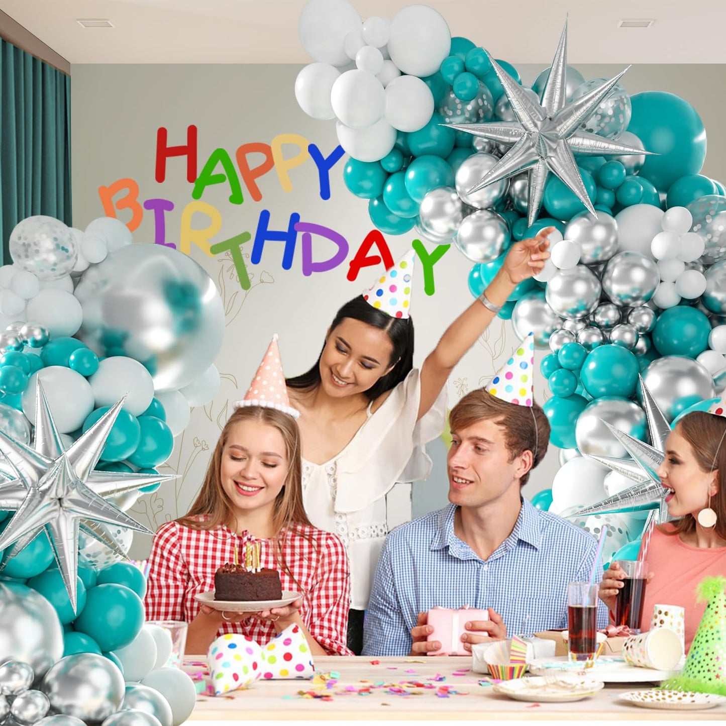 125pcs Teal Silver White Balloon Garland Arch Kit, White Metallic Silver Teal Balloons for Wedding Engagement Anniversary Bridal Shower Baby Shower Birthday Party Decorations