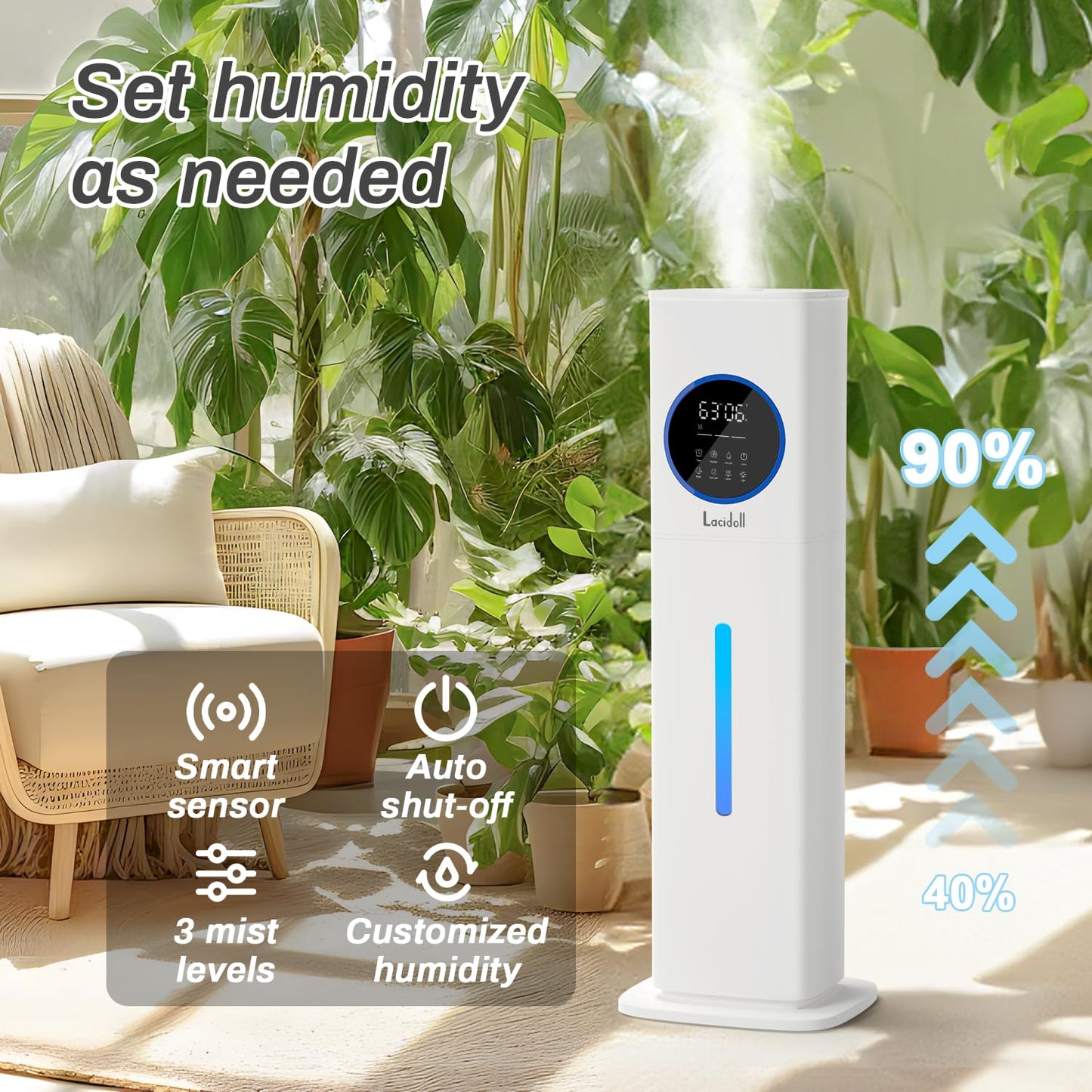 Humidifier Large Room, 2.1Gal/8L Humidifiers For Bedroom Home With Essential Oil Diffuser, Top Fill Whole House Cool Mist Humidi